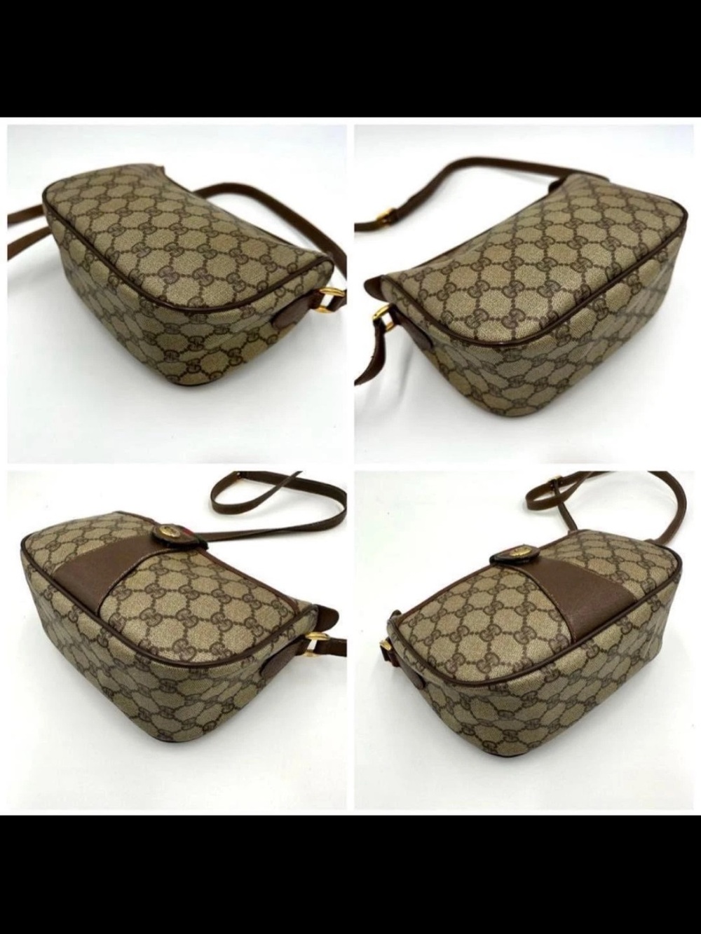 Gucci Beige GG Supreme Crossbody with Brown Leather and Web Stripe - Picture 4 of 8